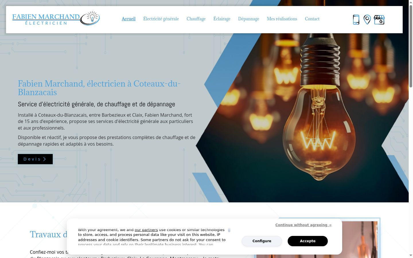 Captura de pantalla del banner de consentimiento mostrado antes de cualquier interacción
