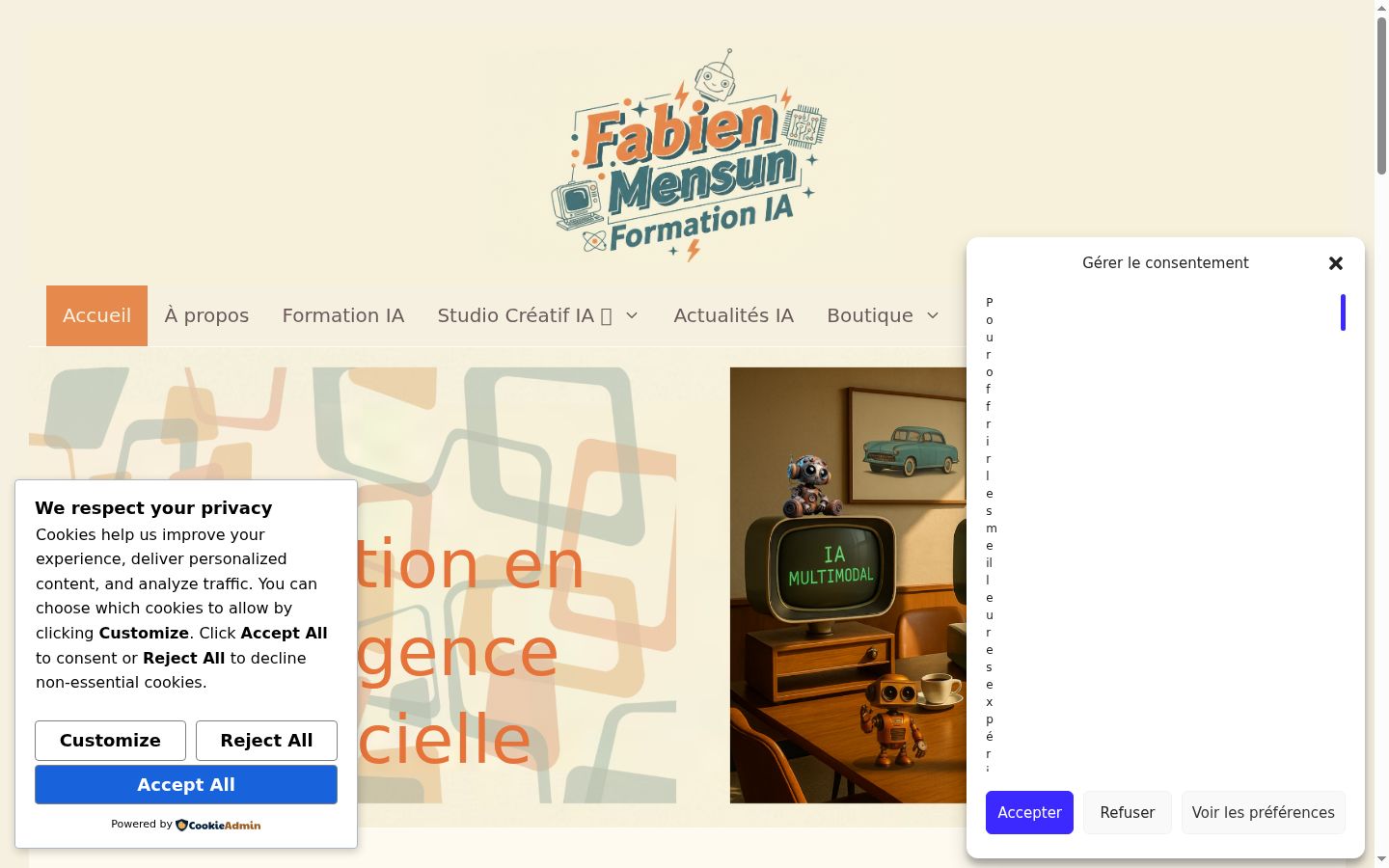 Screenshot del banner di consenso mostrato prima di qualsiasi interazione