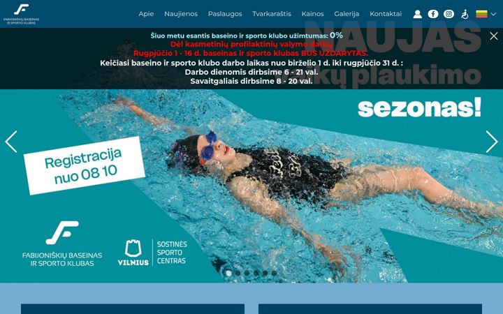 Snímek obrazovky fabijoniskiubaseinas.lt