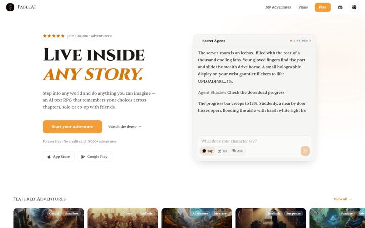 Screenshot of fableai.app