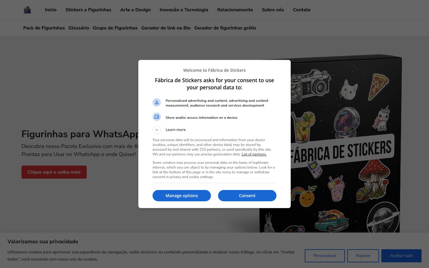 Snímek obrazovky baneru souhlasu zobrazeného před jakoukoli interakcí
