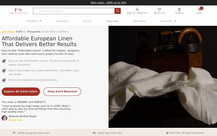Screenshot of fabrics-store.com