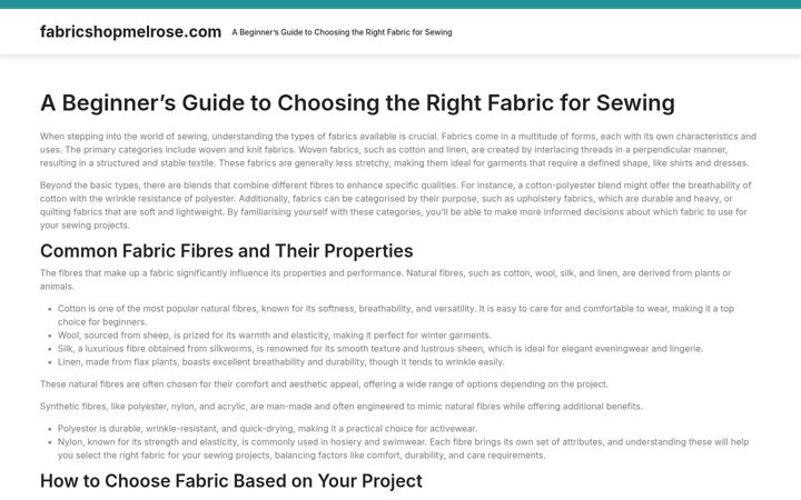 Screenshot of fabricshopmelrose.com