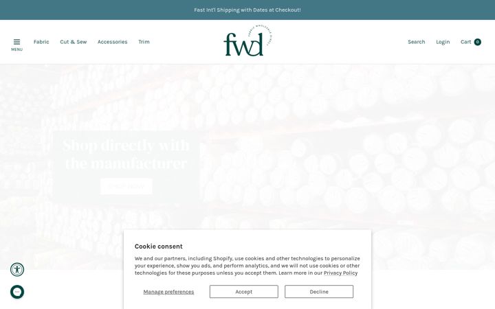 Screenshot of fabricwholesaledirect.com