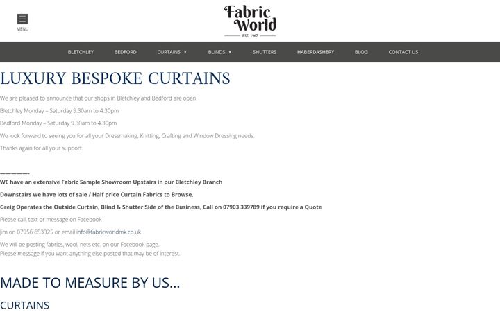 Screenshot of fabricworldmk.co.uk