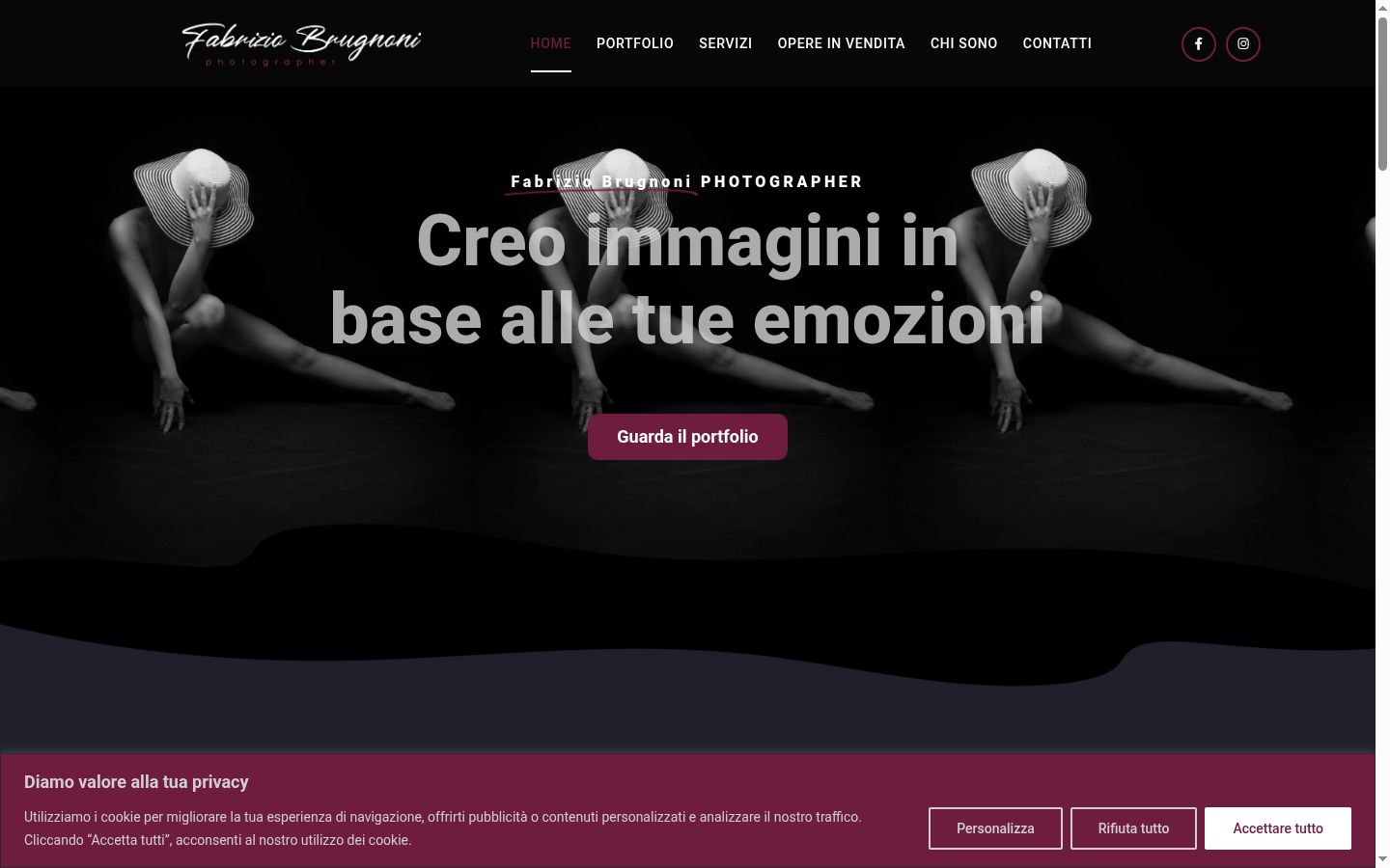 Screenshot del banner di consenso mostrato prima di qualsiasi interazione