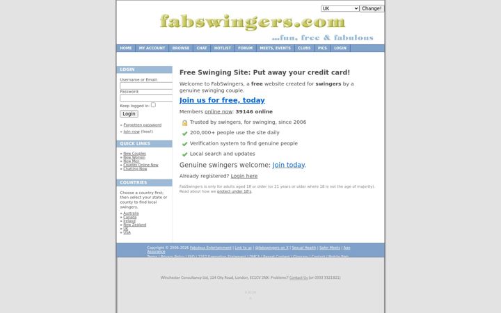 Screenshot stránky fabswingers.com