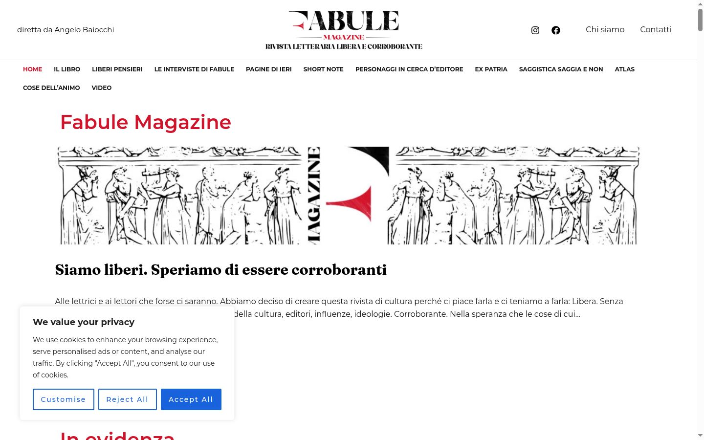 Screenshot del banner di consenso mostrato prima di qualsiasi interazione