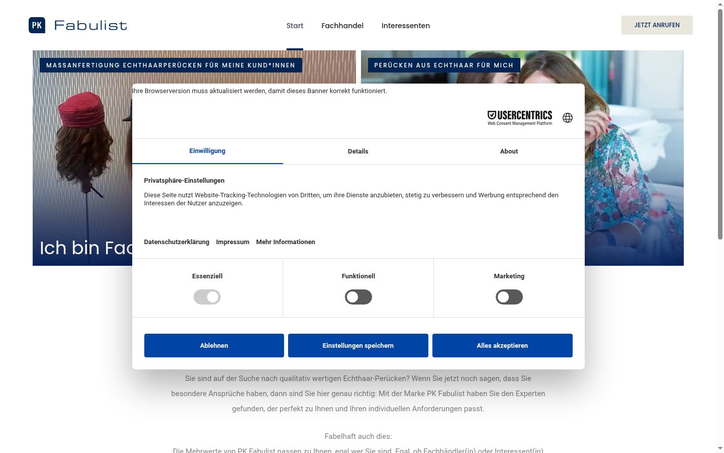 Screenshot del banner di consenso mostrato prima di qualsiasi interazione