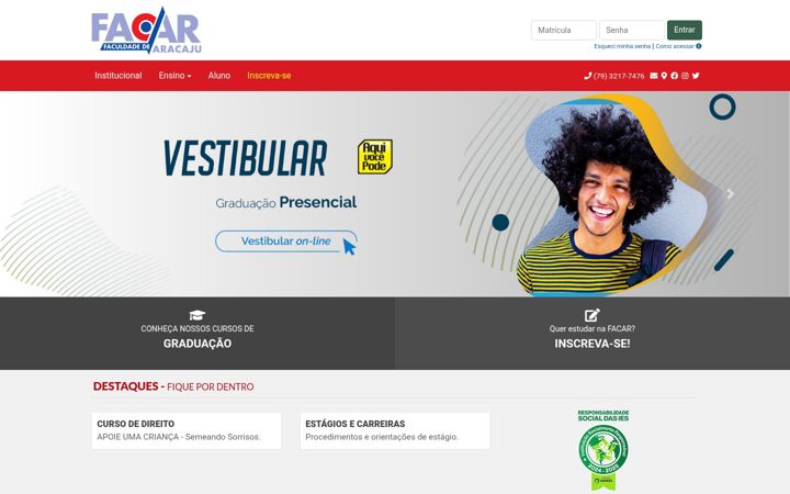 Snímek obrazovky facar.edu.br