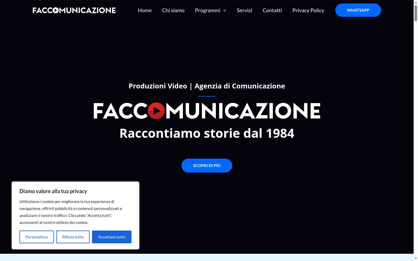Screenshot del banner di consenso mostrato prima di qualsiasi interazione