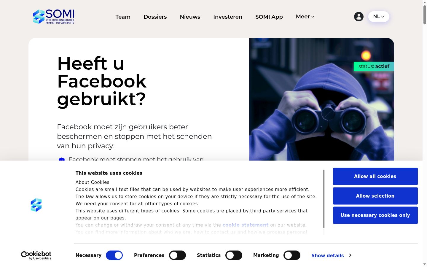 Screenshot del banner di consenso mostrato prima di qualsiasi interazione
