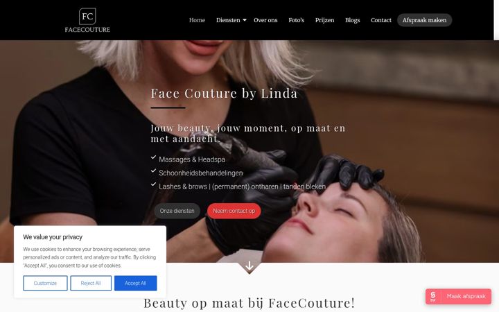 Screenshot of facecouturebylinda.nl