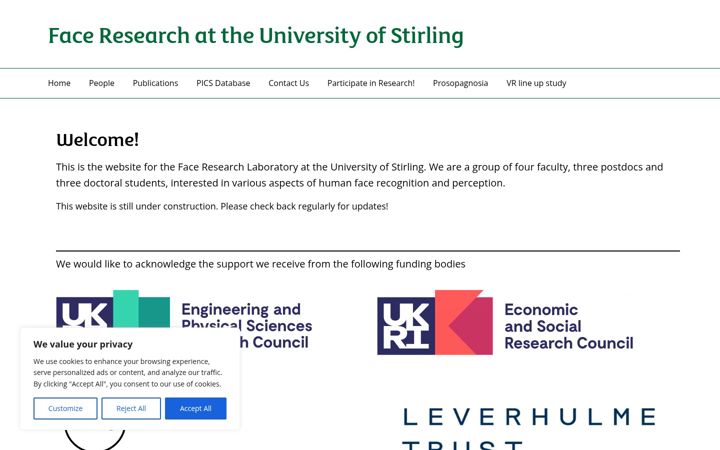 Screenshot of faceresearch.stir.ac.uk