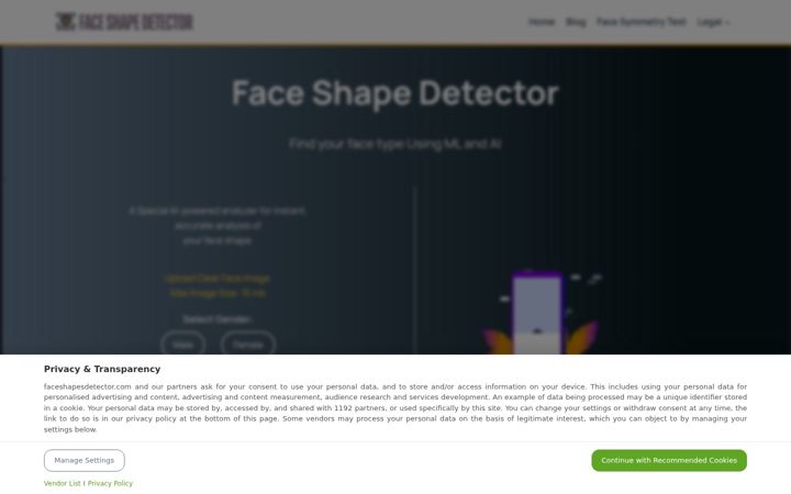 Screenshot of faceshapesdetector.com