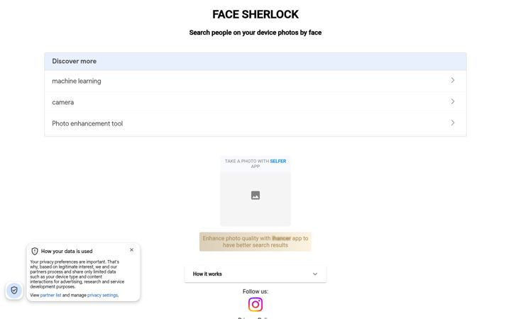 Screenshot of facesherlock.com