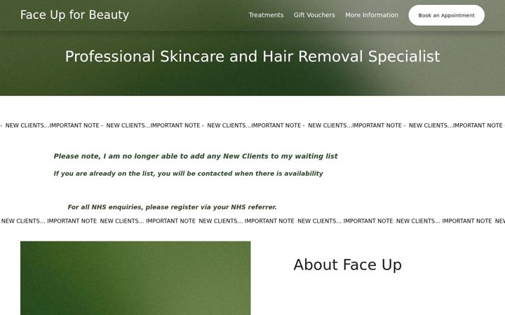 Screenshot of faceupforbeauty.co.uk