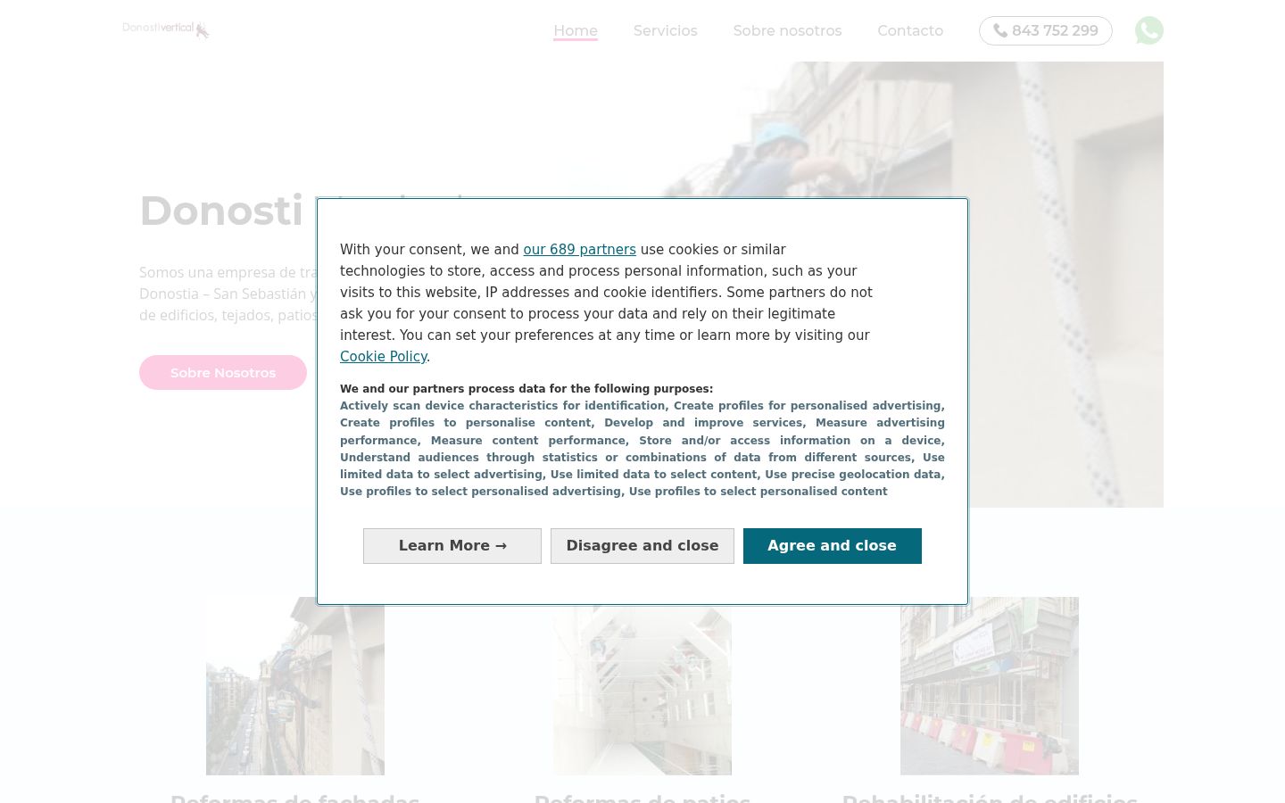 Screenshot del banner di consenso mostrato prima di qualsiasi interazione