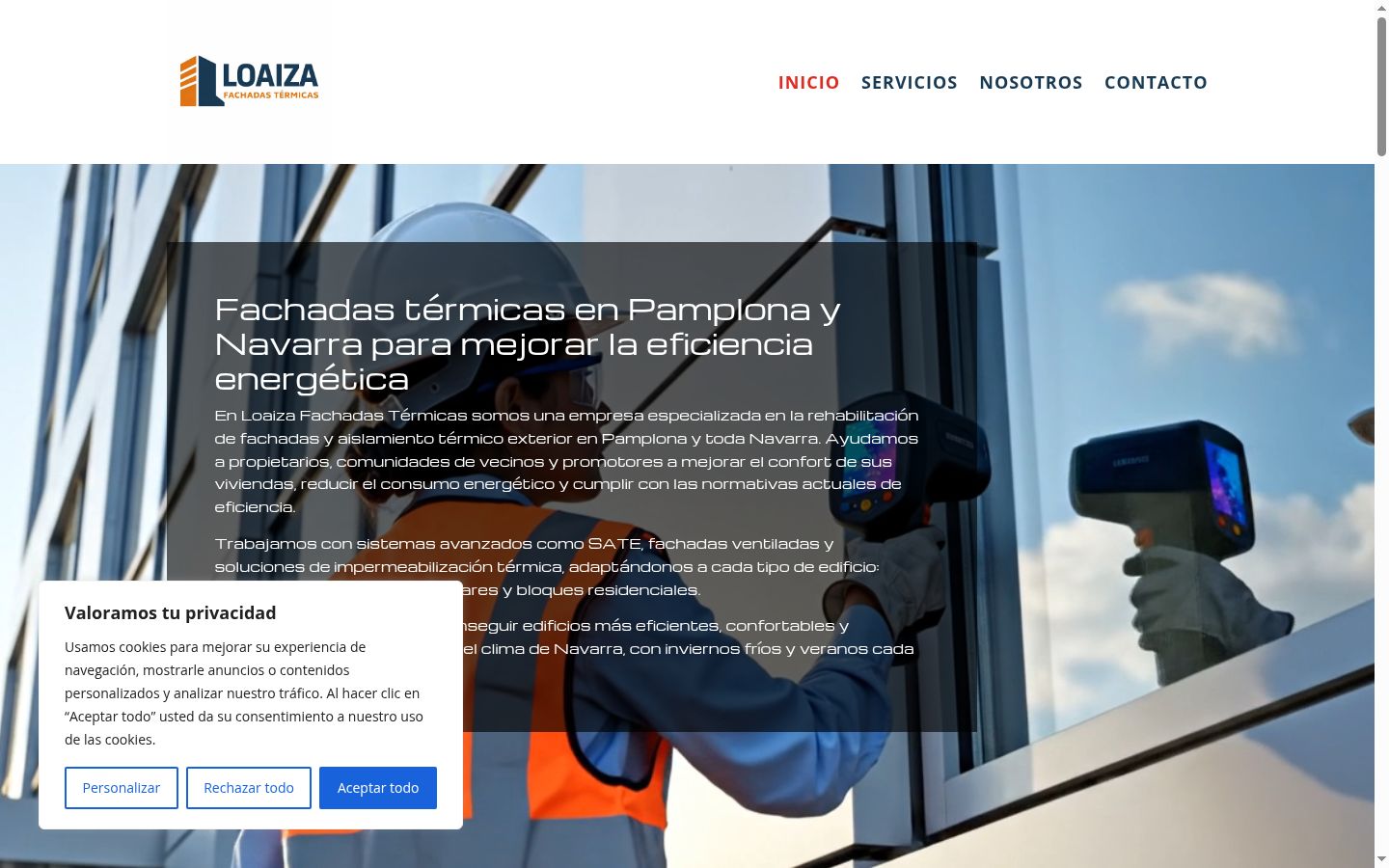 Captura de pantalla del banner de consentimiento mostrado antes de cualquier interacción