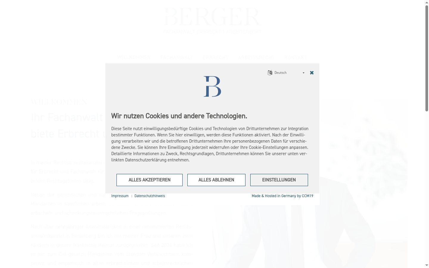 Screenshot del banner di consenso mostrato prima di qualsiasi interazione
