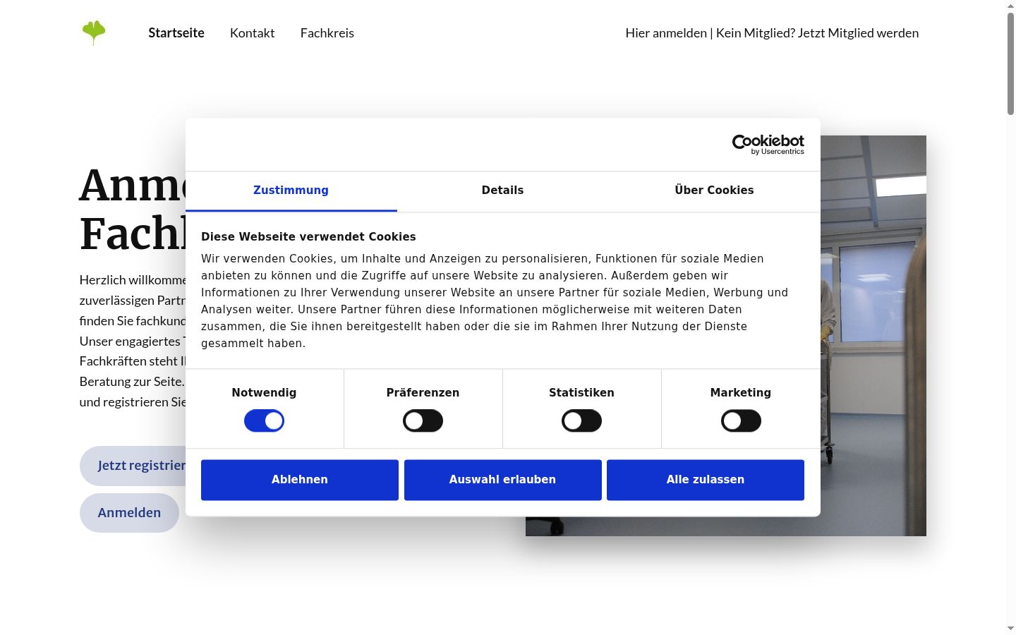Skärmbild av samtyckesbannern som visades före någon interaktion