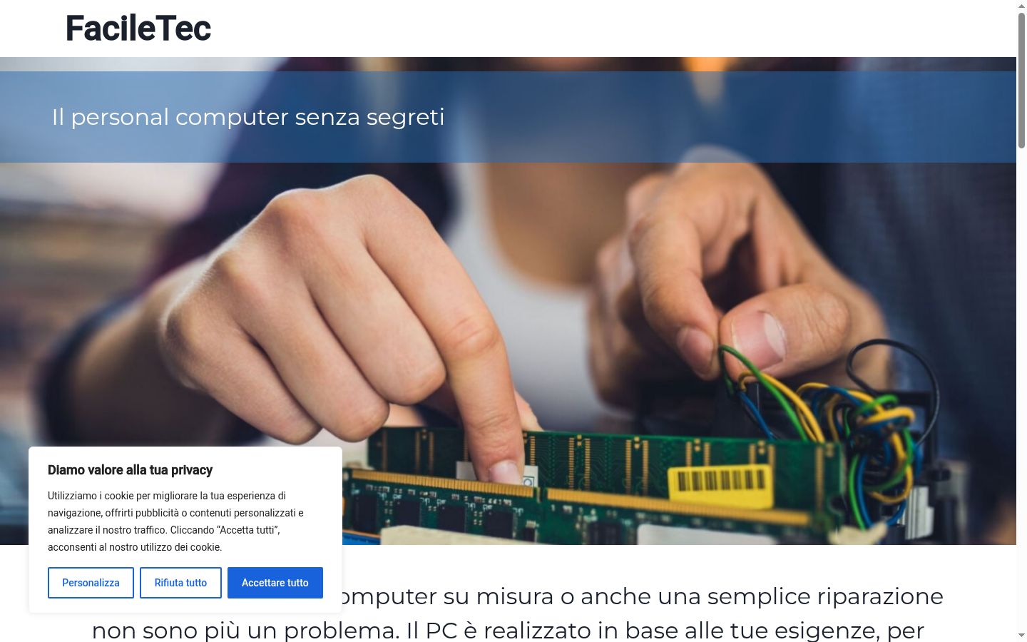 Screenshot del banner di consenso mostrato prima di qualsiasi interazione
