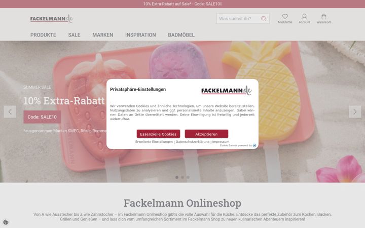 Screenshot of fackelmann.de