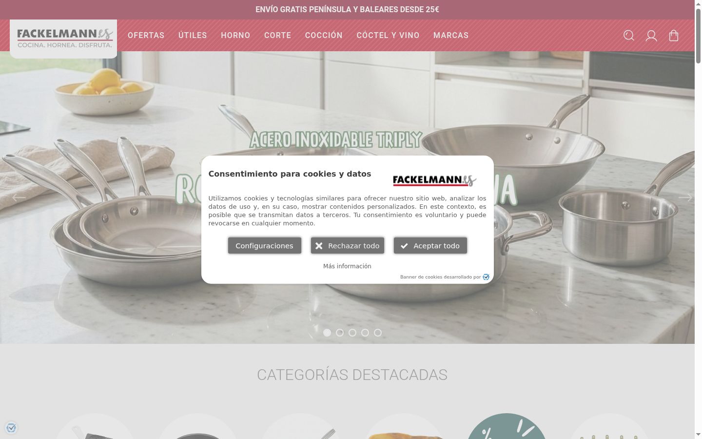 Screenshot del banner di consenso mostrato prima di qualsiasi interazione