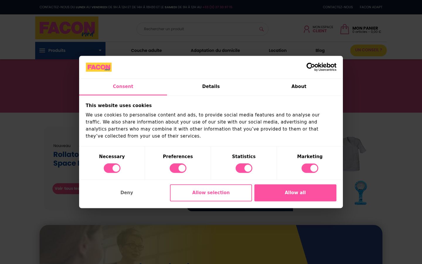 Screenshot del banner di consenso mostrato prima di qualsiasi interazione