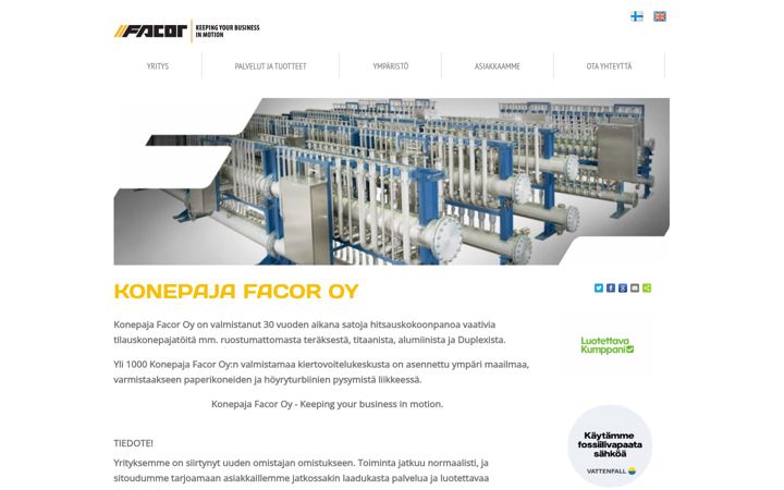 Skärmbild av facor.fi