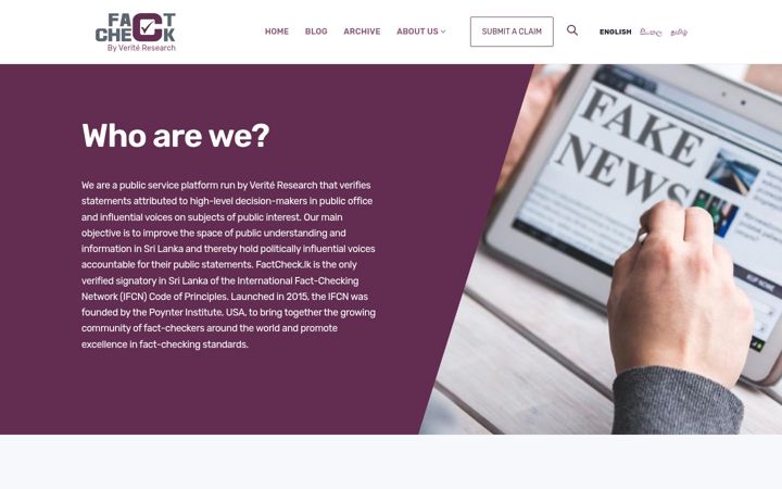Screenshot of factcheck.lk