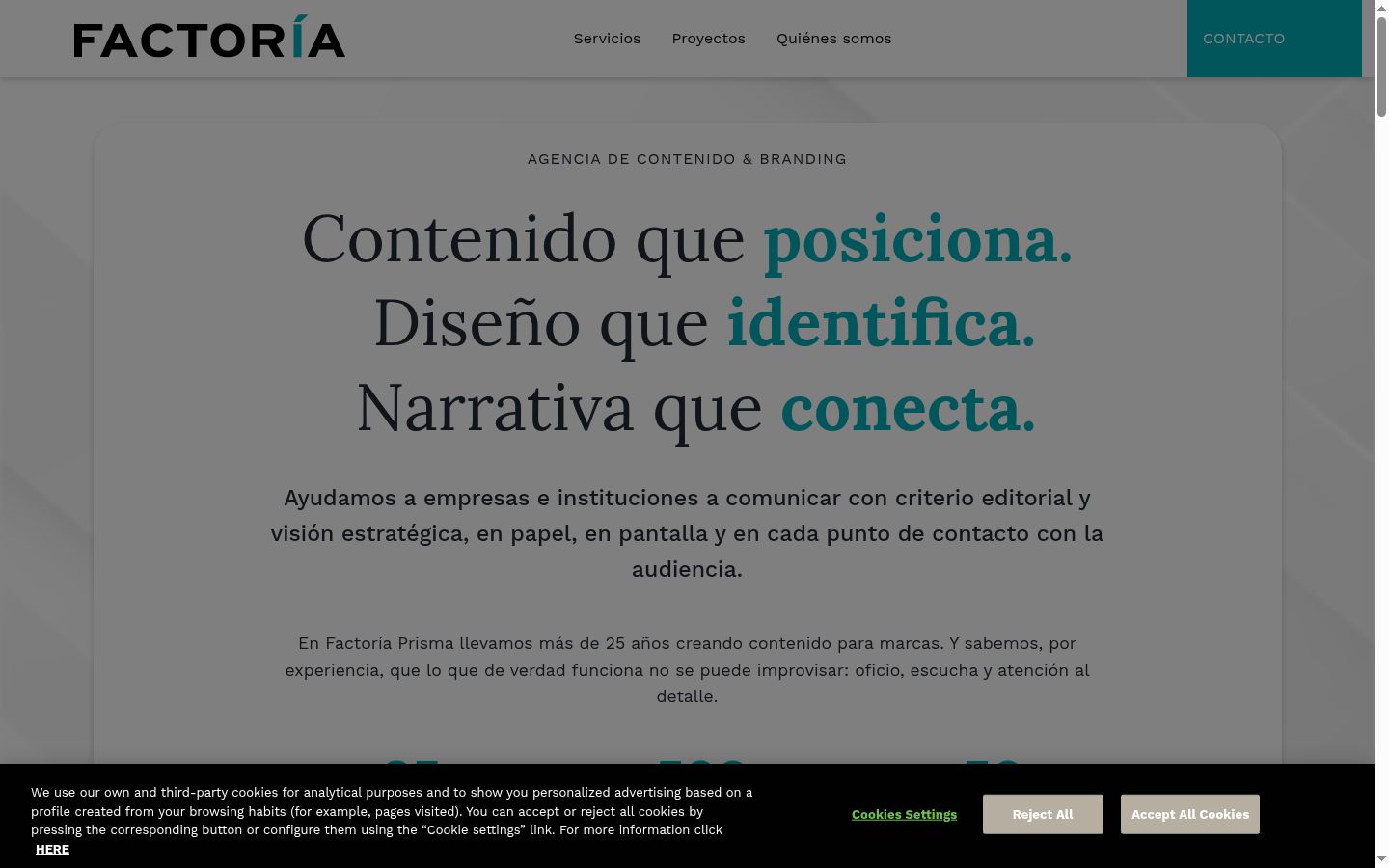 Captura de ecrã do banner de consentimento apresentado antes de qualquer interação