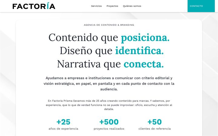 Screenshot of factoriaprisma.com