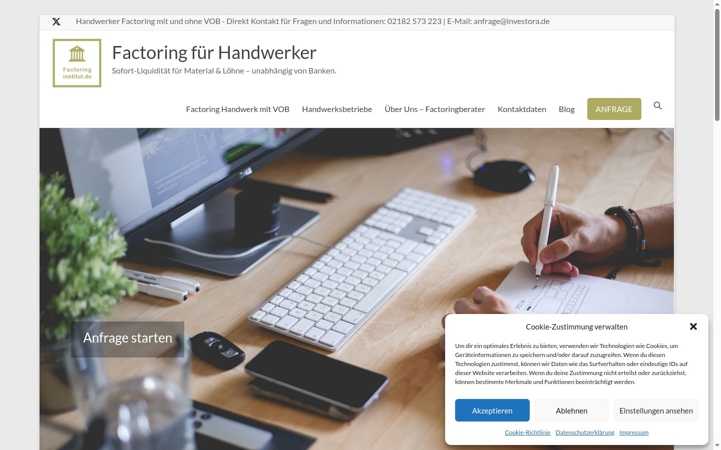 Screenshot des Einwilligungsbanners vor jeglicher Interaktion