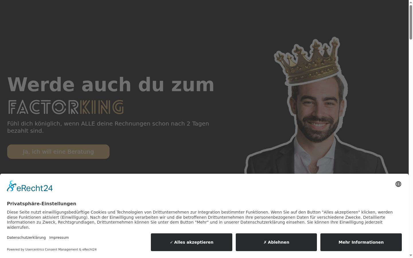 Screenshot des Einwilligungsbanners vor jeglicher Interaktion