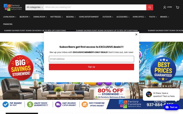 Screenshot of factoryfurnituremattressandmore.com