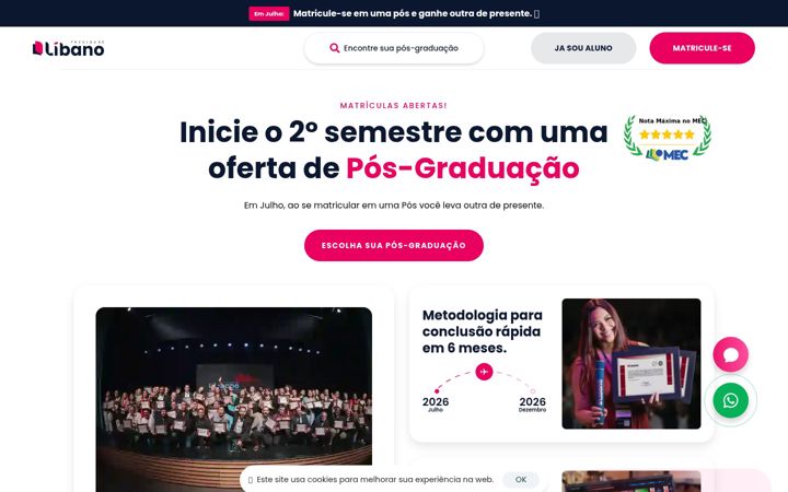 Screenshot of faculdadelibano.edu.br
