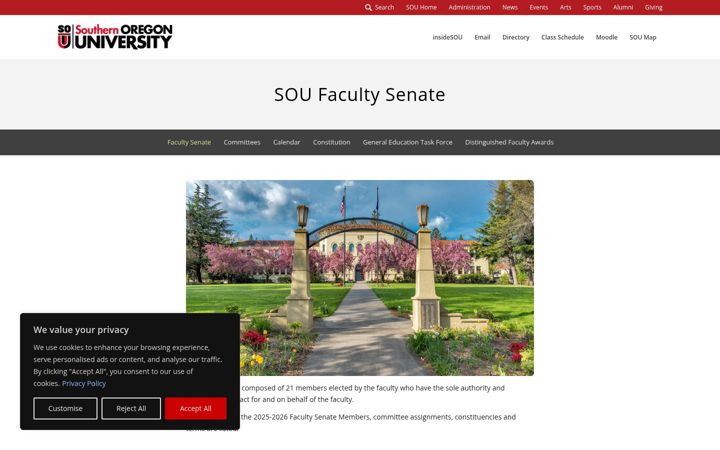 Screenshot of facultysenate.sou.edu