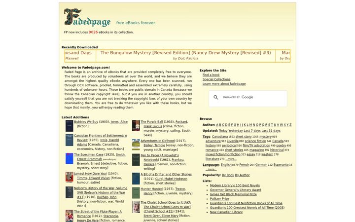 Screenshot of fadedpage.com