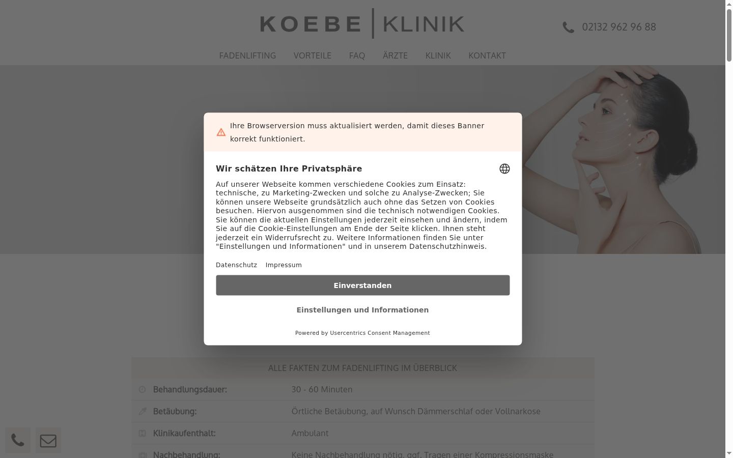 Posnetek zaslona pasice za privolitev, prikazane pred kakršno koli interakcijo