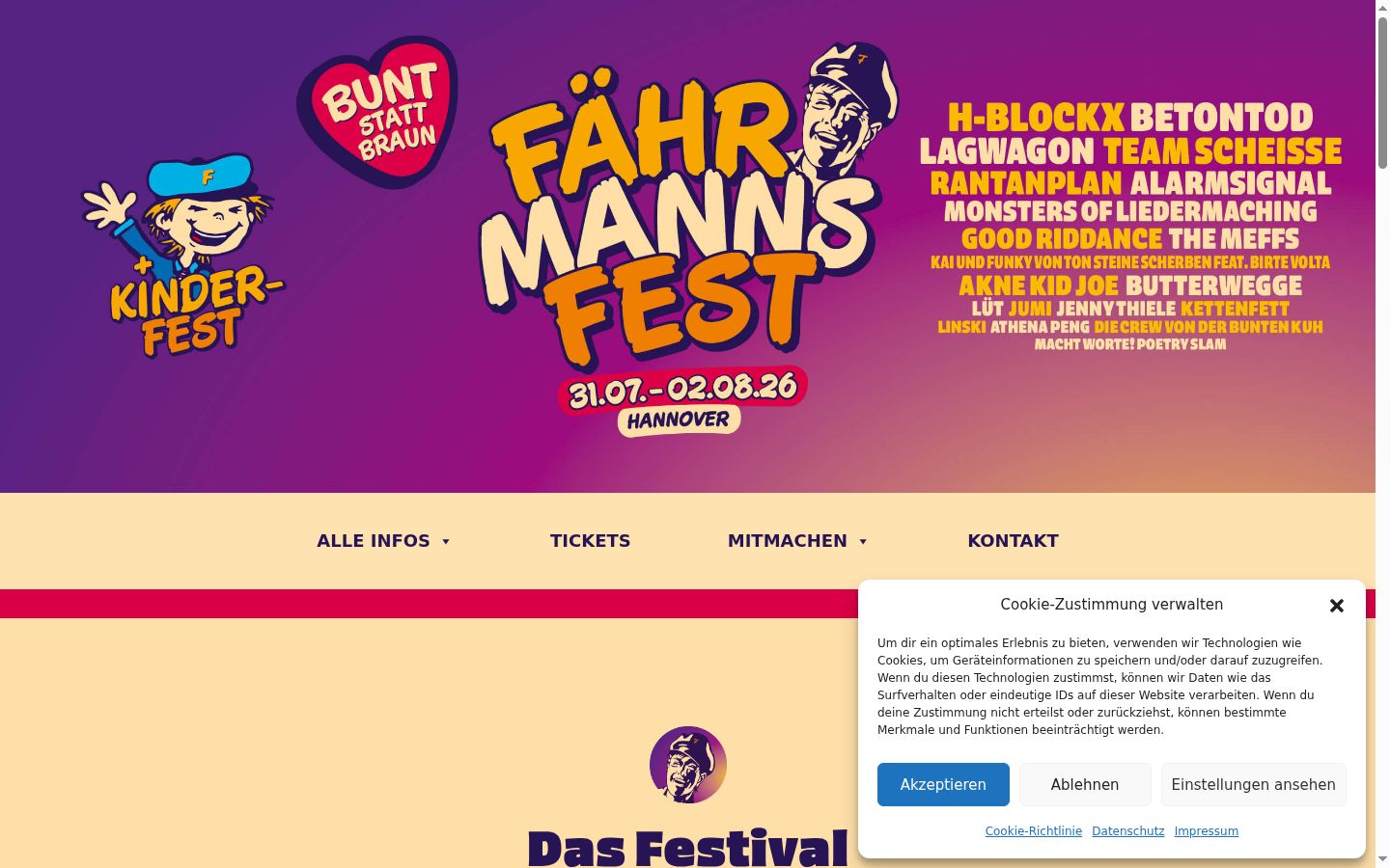 Screenshot des Einwilligungsbanners vor jeglicher Interaktion