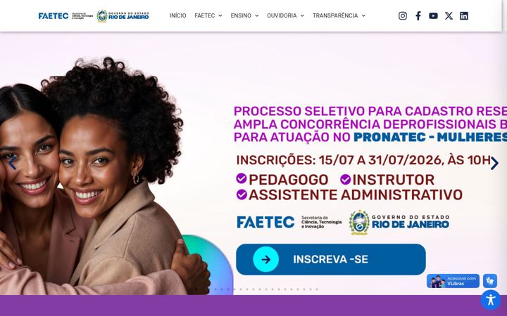 Snímek obrazovky faetec.rj.gov.br