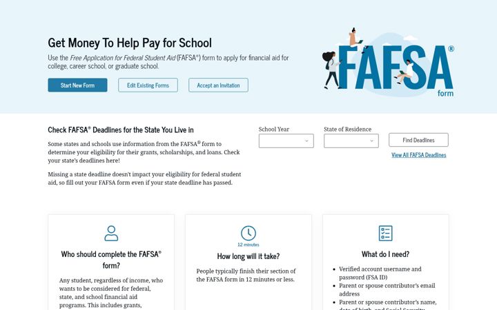 Screenshot of fafsa.gov