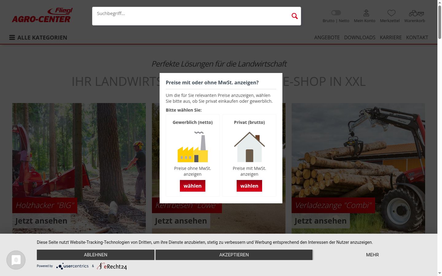 Screenshot des Einwilligungsbanners vor jeglicher Interaktion