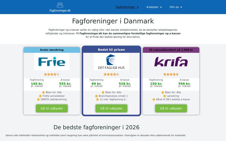 Screenshot of fagforeninger.dk