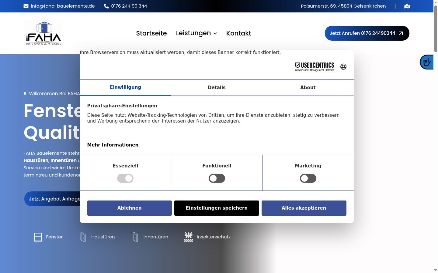 Snímek obrazovky baneru souhlasu zobrazeného před jakoukoli interakcí