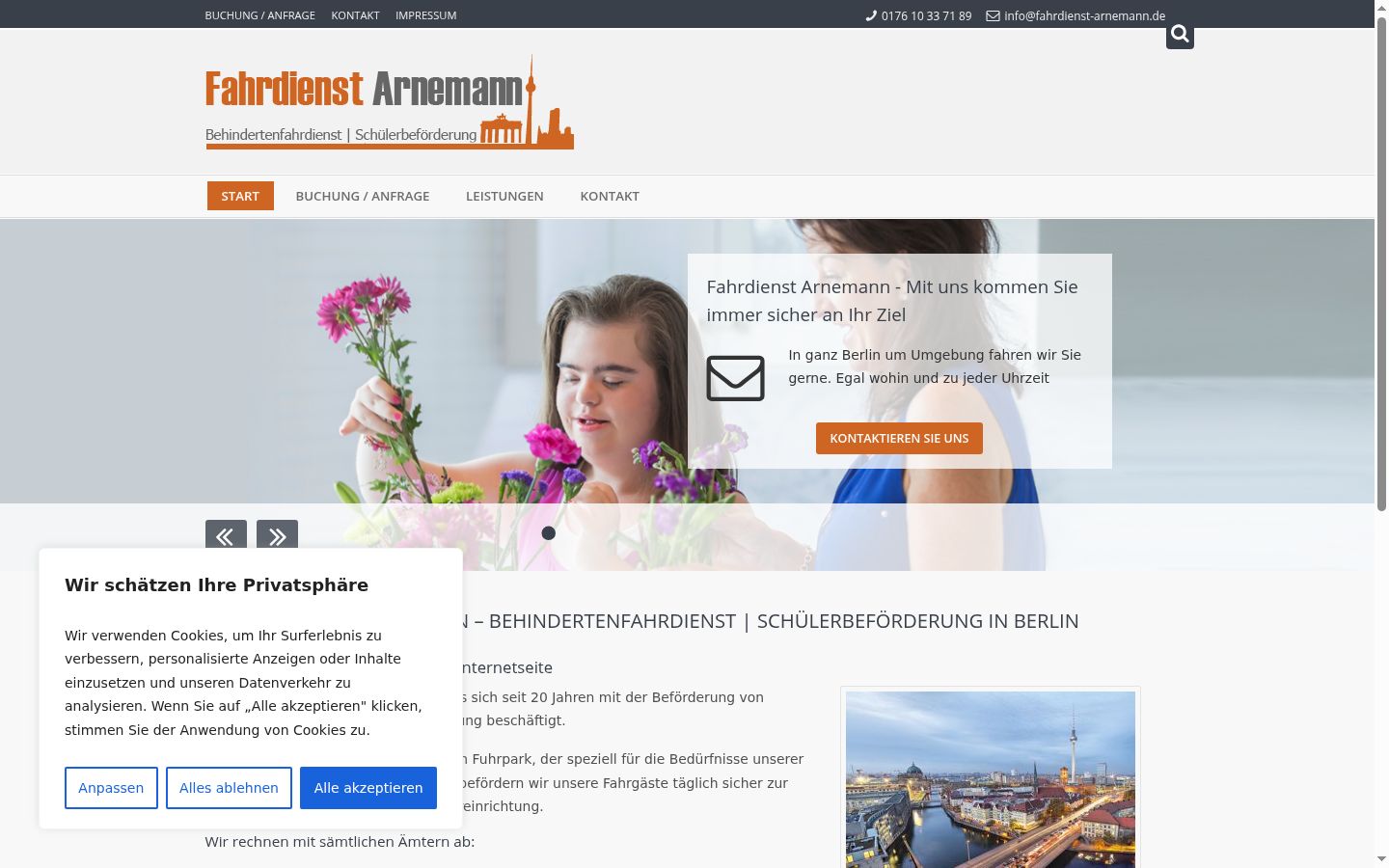 Screenshot des Einwilligungsbanners vor jeglicher Interaktion