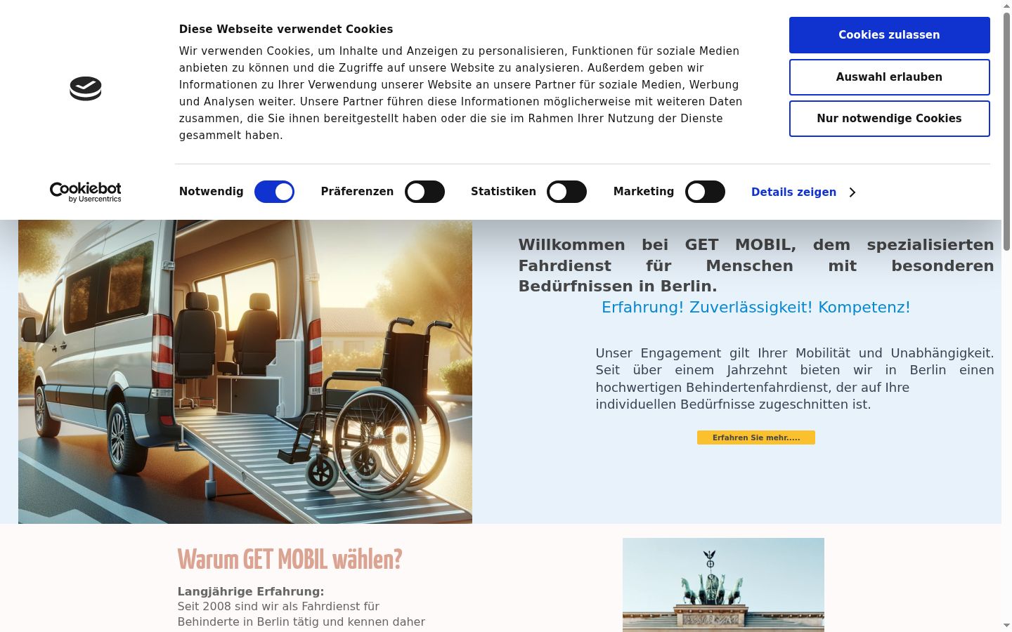 Screenshot des Einwilligungsbanners vor jeglicher Interaktion