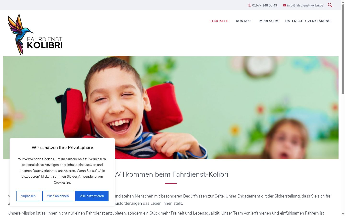 Screenshot des Einwilligungsbanners vor jeglicher Interaktion