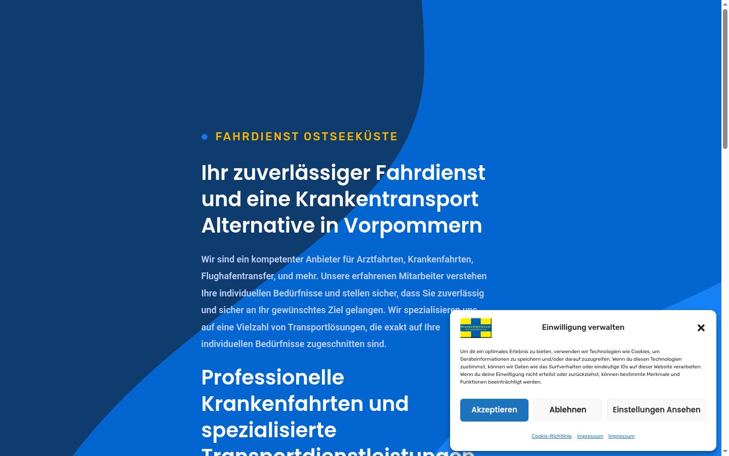 Screenshot des Einwilligungsbanners vor jeglicher Interaktion